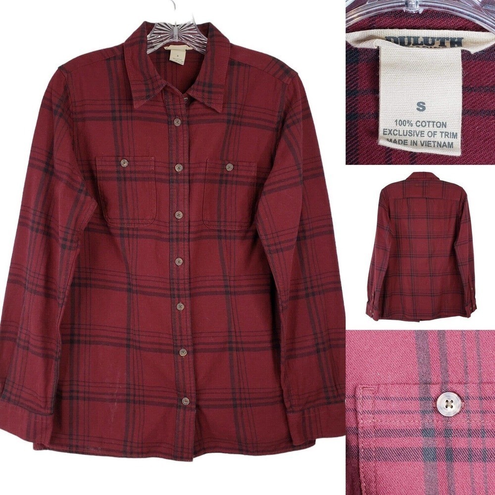 Duluth Trading Co. Womens Small Red Plaid Long Sleeve Button Up Shirt